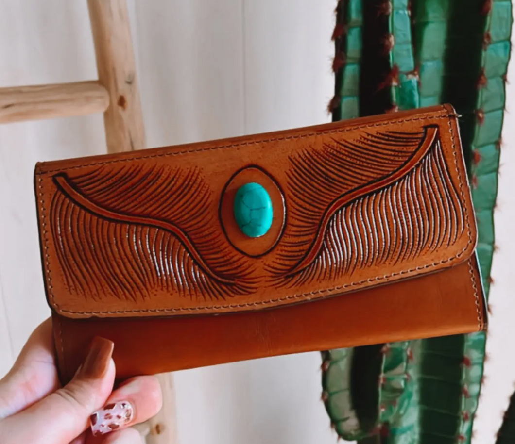 Turquoise & Tooled Feather Wallet